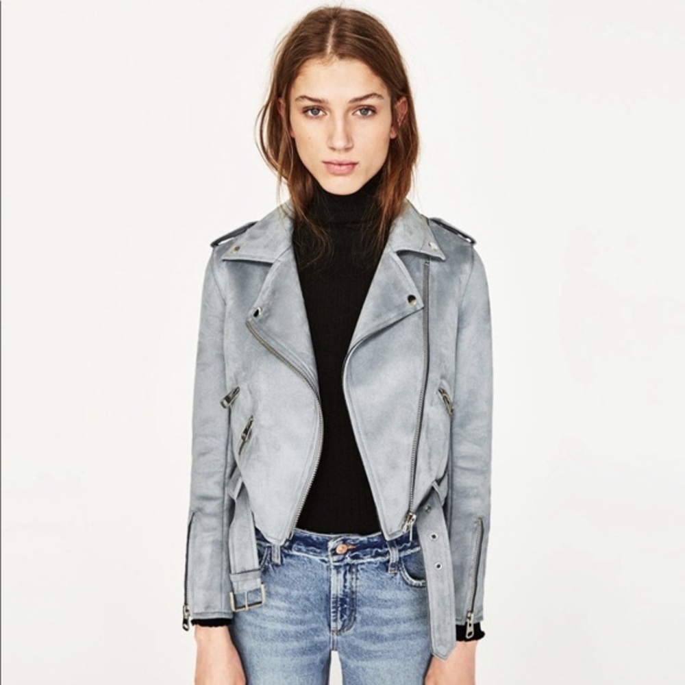 Zara Blue Suede Biker Jacket